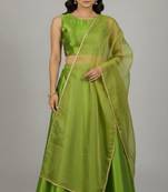 lime green festive silk lehenga choli set for women