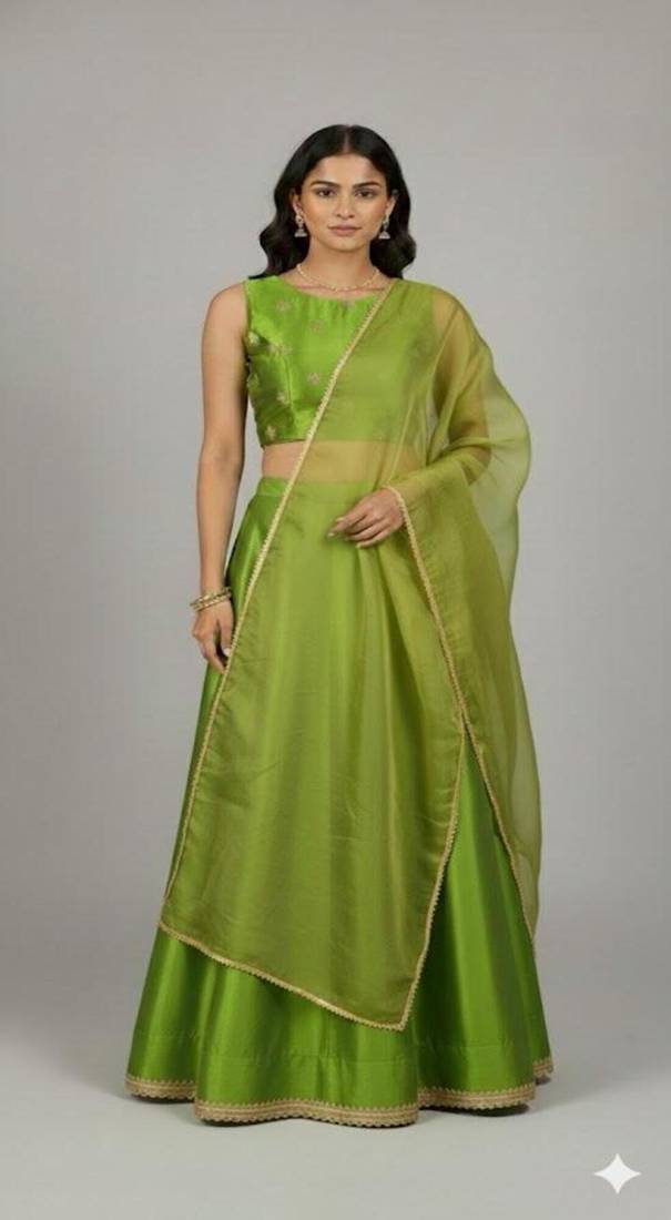 lime green festive silk lehenga choli set for women