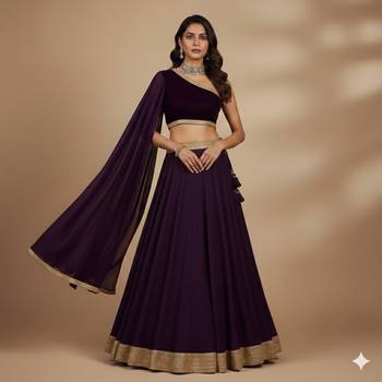 deep plum velvet one shoulder lehenga  1