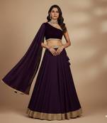 deep plum velvet one shoulder lehenga set with dupatta