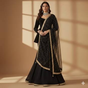 black designer georgette lehenga choli with gold polka dupatta 1