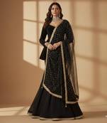 black designer georgette lehenga choli with gold polka dupatta