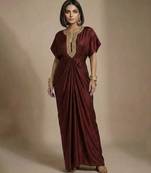Brown embroidered satin silk kaftan