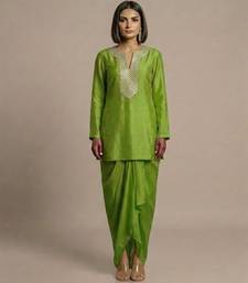 Green embroidered Satin Silk Kurta