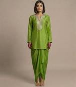 Green embroidered Satin Silk Kurta