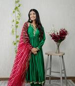 Green chanderi embroidered kurta sets