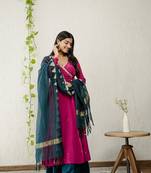 Wine crepe embroidered kurta sets