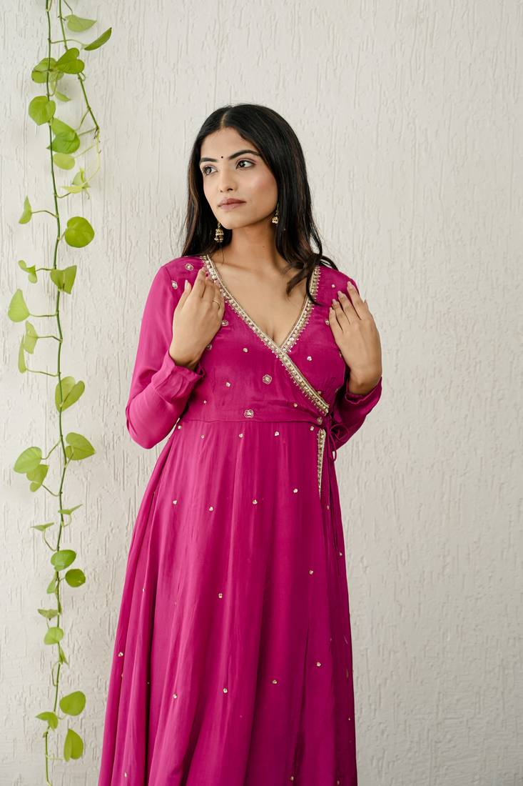 Wine crepe embroidered kurta sets