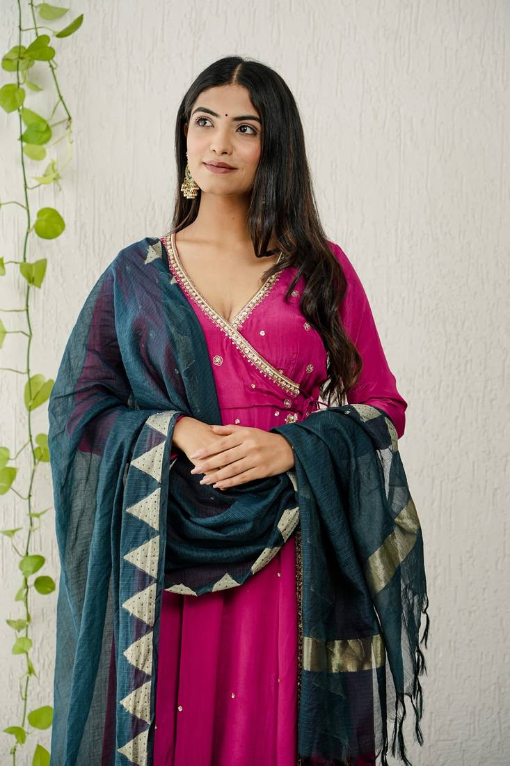 Wine crepe embroidered kurta sets