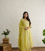 Yellow chanderi embroidered kurta sets