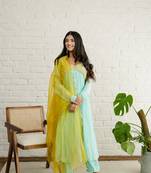 Blue crepe embroidered kurta sets