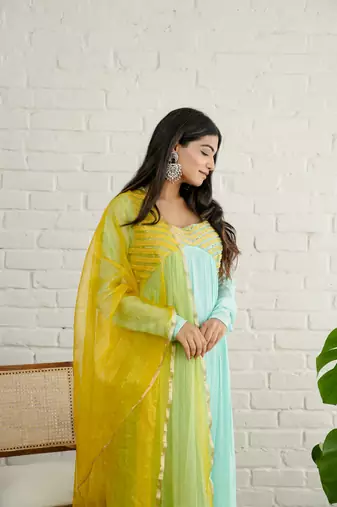 Blue crepe embroidered kurta sets