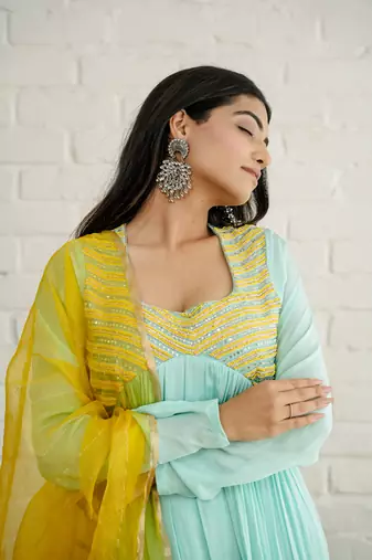 Blue crepe embroidered kurta sets