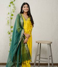 Yellow chanderi embroidered kurta sets
