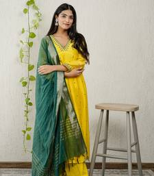 Yellow chanderi embroidered kurta sets