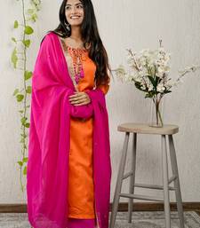 Orange viscose embroidered kurta sets