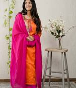 Orange viscose embroidered kurta sets