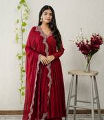 Maroon chiffon embroidered kurta sets