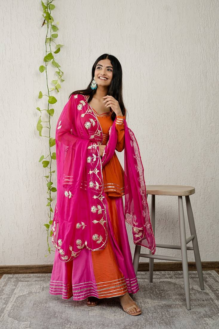 Orange georgette embroidered kurta sets