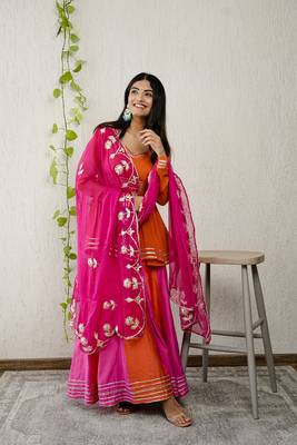 Orange georgette embroidered kurta sets 1