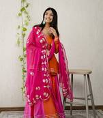 Orange georgette embroidered kurta sets