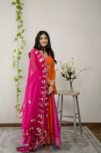Orange georgette embroidered kurta sets