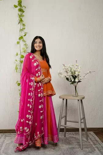 Orange georgette embroidered kurta sets