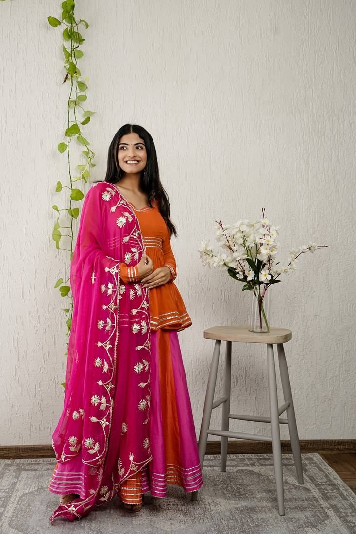 Orange georgette embroidered kurta sets