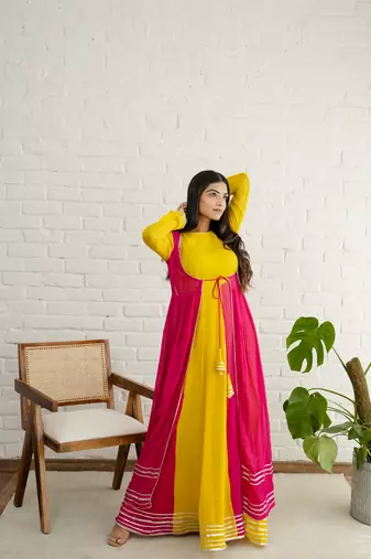 Mustard georgette embroidered kurta sets