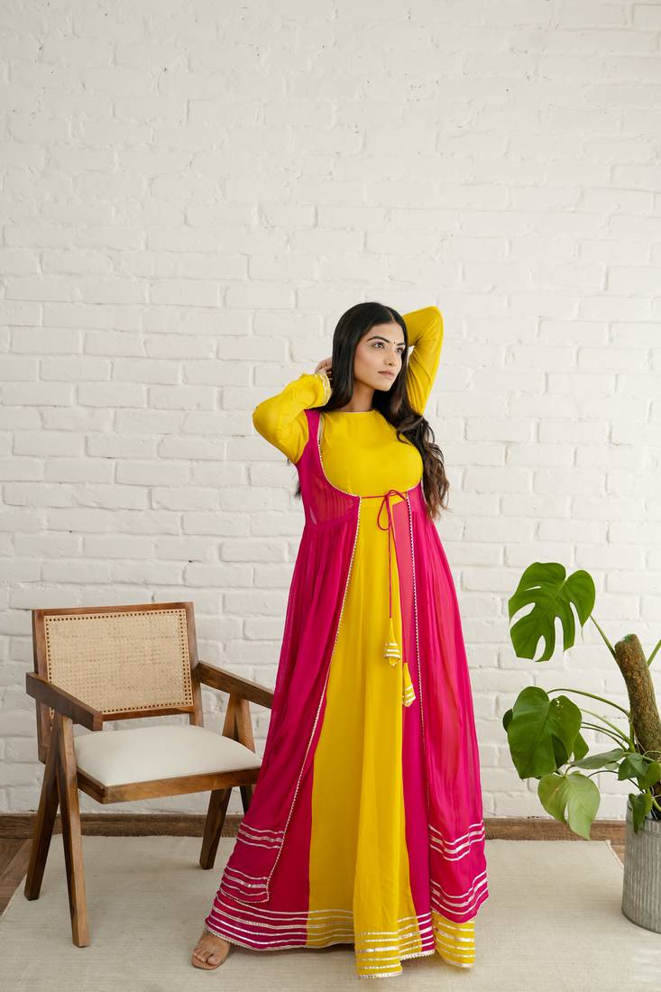 Mustard georgette embroidered kurta sets
