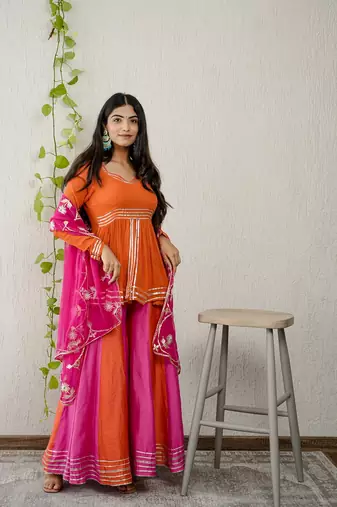 Orange georgette embroidered kurta sets