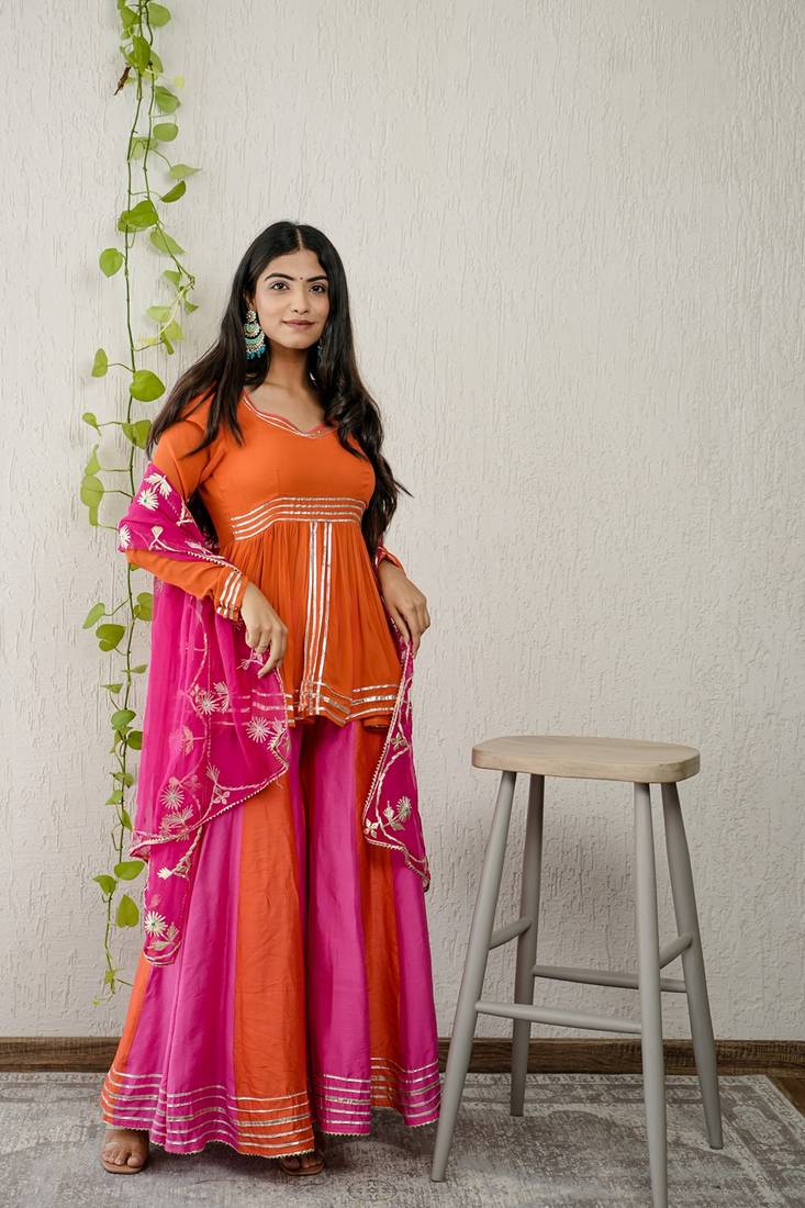 Orange georgette embroidered kurta sets