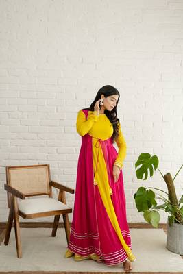 Mustard georgette embroidered kurta sets 1