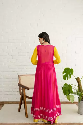 Mustard georgette embroidered kurta sets