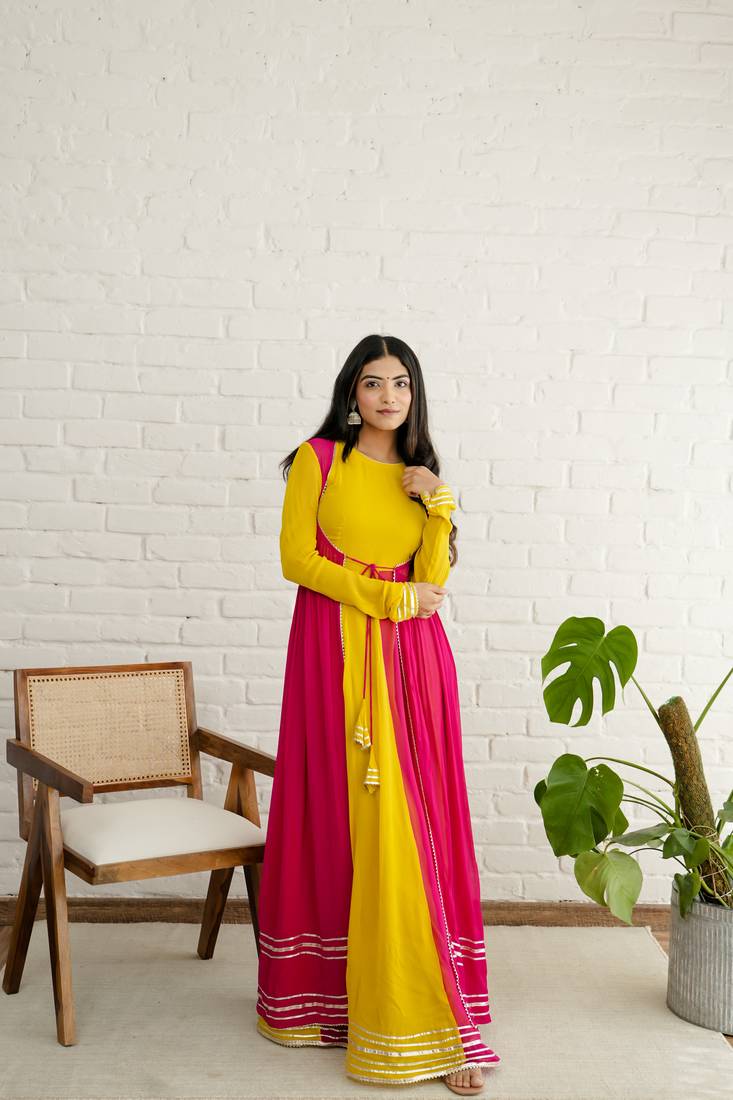 Mustard georgette embroidered kurta sets
