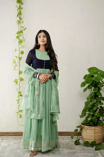 Green georgette embroidered kurta sets