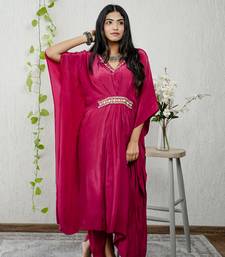 Maroon crepe embroidered kurta sets