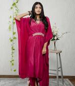 Maroon crepe embroidered kurta sets