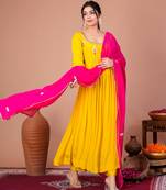 Yellow crepe embroidered kurta sets