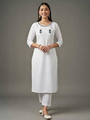 White embroidered rayon kurta set 3