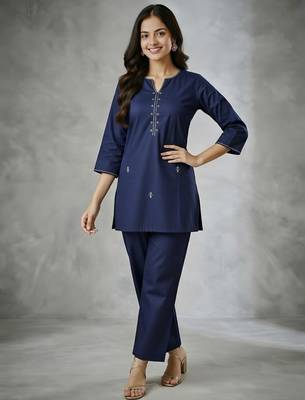 Navy embroidered rayon kurta set 3