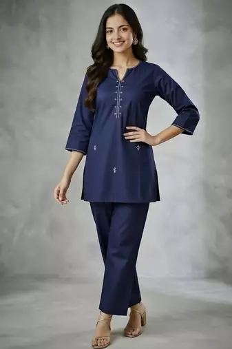 Navy embroidered rayon kurta set