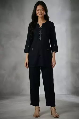 Black embroidered rayon kurta set