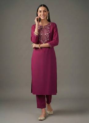 Pink embroidered rayon kurta set 3