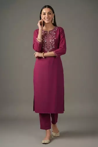 Pink embroidered rayon kurta set