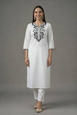 White embroidered rayon kurta set 3