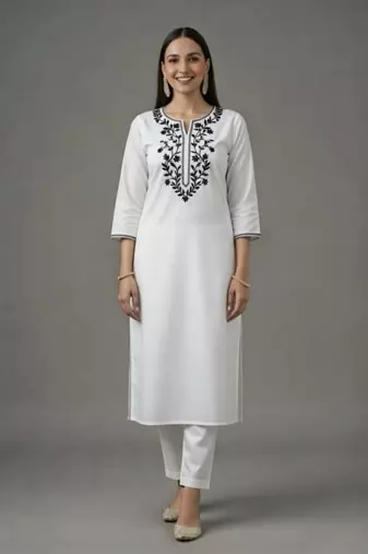White embroidered rayon kurta set