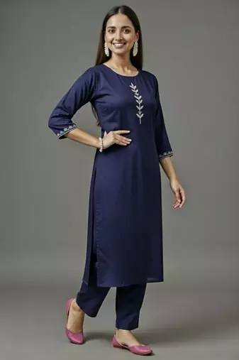 Navy embroidered rayon kurta set