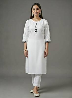 White embroidered rayon kurta set 3