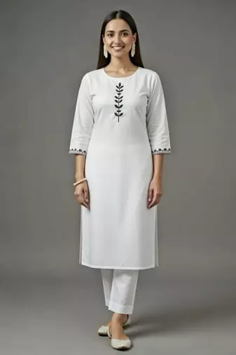 White embroidered rayon kurta set